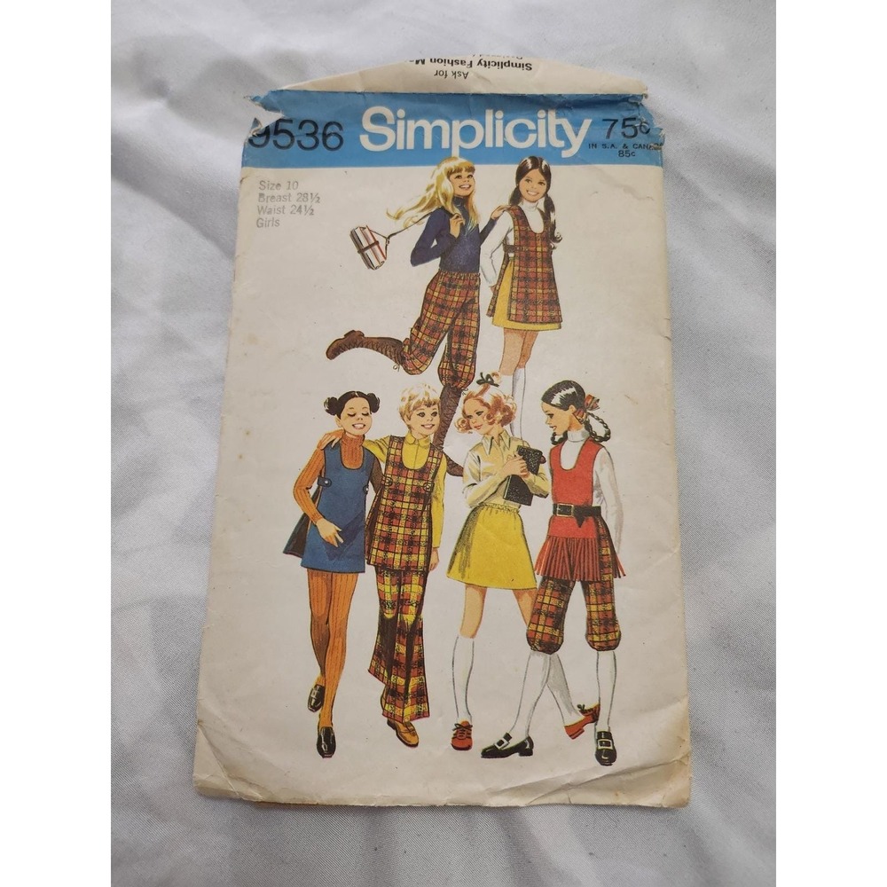 Vintage 1971 Simplicity 9536 Girls Pattern Pop-On Tunic Bell Bottoms Knickers 10